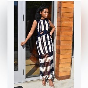 Blue and light blue crocheted cut out maxi dress *perfect* resort wear!